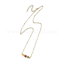 Natural Multicolor Tourmaline Faceted Cube Beads Pendant 304 Stainless Steel Satellite Chain Necklacs for Women&nbsp;NJEW-JN06541-01
