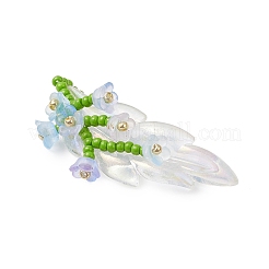 ガラスシードビーズのユリの枝ペンダント  アクリルと  ライトスカイブルー  42x20.5x12mm  穴：2.5mm&nbsp;PALLOY-MZ00900-03