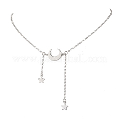 201 Stainless Steel Moon and Star Pendant Brass Cable Chain Necklaces&nbsp;NJEW-JN05787