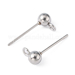 変色しないオリジナルカラー 304 ステンレススチール ボールポスト スタッド イヤリング金具  カン付き  16x4mm  ピン：0.8mm  穴：1.5~2mm&nbsp;X-STAS-R043