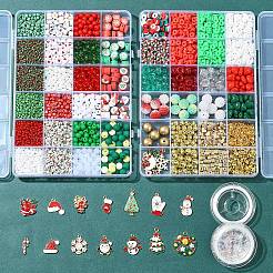 クリスマスをテーマにしたアクリル＆ガラスシード＆ポリマー粘土ビーズブレスレットキット  ミックスカラー  6x5mm  穴：1.8mm  3色  50個/カラー  150pc&nbsp;DIY-FS0007-95