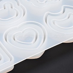 流砂シリコーン型  UVレジン用  エポキシ樹脂工芸品作り  フラットラウンド  ウサギの頭  蝶  クマの頭  正方形  ハート  月＆星  ホワイト  221x106x12mm  内径：39.5~49mm&nbsp;LS-SIMO-H002-01