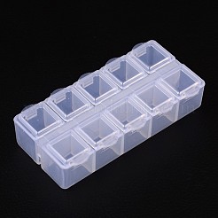 直方体プラスチックビーズコンテナ  フリップトップビーズ収納  10のコンパートメント  ホワイト  8.8x4.4x2.05cm&nbsp;X-CON-N007-01