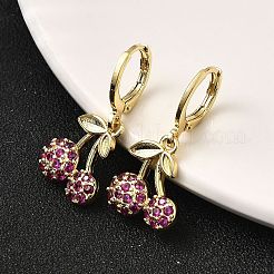 Brass Micro Pave Cubic Zirconia Cherry Dangle Earrings&nbsp;EJEW-L305-02G