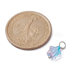 スプレー塗装されたガラスのペンダント  真鍮パーツ  スターのチャーム  カラフル  13.5~14x8x4mm  穴：3mm&nbsp;PALLOY-JF02337-01