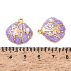 304ステンレススチールエナメルペンダント  貝殻とヒトデのチャーム  ラインストーン、グリッターパウダー、ABS樹脂製イミテーションパール付き  イオンプレーティング（ip）  18KGP本金メッキ  ミディアム蘭  21x20.5x6mm  穴：1.4mm&nbsp;STAS-Q119-27G-03
