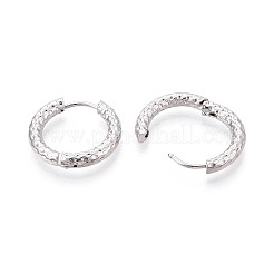 304ステンレススチールフープピアス  テクスチャリング  プラチナ  18.5x20x3~3.5mm&nbsp;STAS-T074-51P