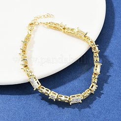 女性用真鍮マイクロパヴェクリアキュービックジルコニアリンクブレスレット  長方形  ラックめっき  長持ちメッキ  鉛フリー＆カドミウムフリー  18KGP本金メッキ  7-1/8インチ（18.2cm）&nbsp;BJEW-F504-06G