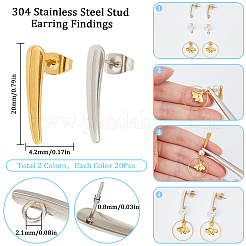 40Pcs 2 Colors 304 Stainless Steel Stud Earring Findings&nbsp;STAS-SC0008-44