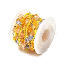 Brass Hexagonal Column Glass Seaded Beaded & Resin Round Beaded Link Chains&nbsp;CHC-G026-01H