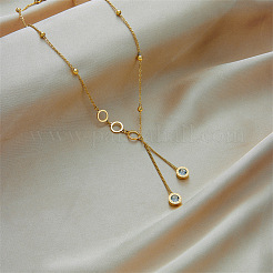 304 Stainless Steel Pave Clear Cubic Zirconia Ring Tassel Y Necklaces&nbsp;FS-WG0B055-01