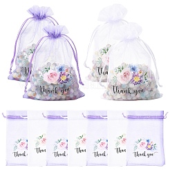 20Pcs Thank You Flower Printed Organza Drawstring Bags&nbsp;OP-YW0001-04A