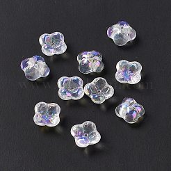 電気めっきガラスビーズ  キンモクセイの花  ホワイト  10x10x5.5mm  穴：1.2mm&nbsp;EGLA-H102-04D