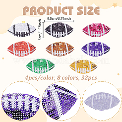 32個 8色 スポーツ スパンコール 刺繍 縫い付け 布パッチ  ミシンクラフト装飾  ラグビー  ミックスカラー  50x95mm  4個/カラー&nbsp;PATC-GA0001-98A