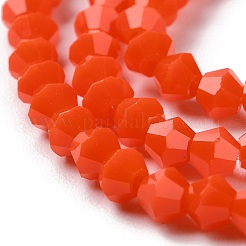 不透明な無色の模造の翡翠のガラスのビーズの連  多面カット  双円錐形  レッドオレンジ  4x4mm  穴：0.8mm  約75~78個/連  28~29cm&nbsp;LS-EGLA-A039-P4mm-D03