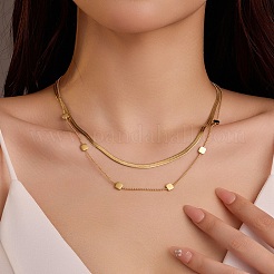 304 Stainless Steel Square Double Layered Necklaces for Women&nbsp;NJEW-U031-06G