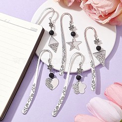 星/三角形/ハート 304 ステンレススチールペンダントブックマーク  花柄合金フックブックマーク  天然溶岩と  117x21x2mm&nbsp;AJEW-JK00288