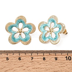 304ステンレススチールエナメルスタッドピアス  花  イオンプレーティング（ip）  ゴールドカラー  ミックスカラー  24.5x25mm&nbsp;SA-CBA0141-02G