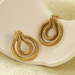 Stripe Flat Round 304 Stainless Steel Stud Earrings&nbsp;EJEW-D303-03G