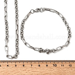 304ステンレススチールリンクチェーンブレスレット＆ネックレスジュエリーセット  カニカン付き  ステンレス鋼色  600mm&nbsp;SJEW-L199-17P