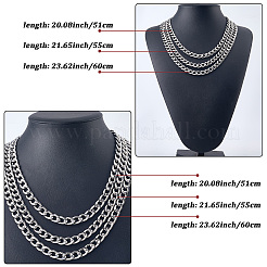 304ステンレススチール製キューバチェーンネックレス（男女兼用）1個  変色しない  ステンレス鋼色  23.62インチ（60cm）  10mm&nbsp;NJEW-SP0001-23F