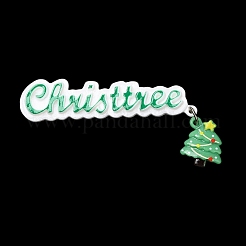 クリスマステーマ不透明樹脂カボション  プラチナトーンの鉄ループ付き  クリスマスツリー  ミディアムシーグリーン  84x38x5.5mm&nbsp;CRES-D011-01I