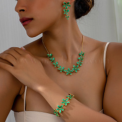 Flower Brass Enamel Pendant Necklace & Stud Dangle Earring & Link Bracelet&nbsp;FS-WG6CF2D-02