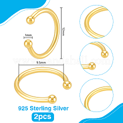 スターリングシルバーのカフイヤリング2個925個  C字型で丸い  18KGP本金メッキ  12x1mm&nbsp;EJEW-PH0001-39