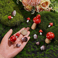 14Pcs 5 Styles Resin Hedgehog & Mushroom Display Decorations&nbsp;DJEW-GA0001-82