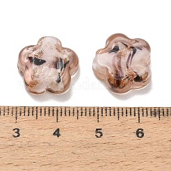 手作りゴールドパウダー入りランプワークビーズ  ヒョウ柄の梅の花  桃パフ  14.5~15x15~16x6~7.5mm  穴：1mm&nbsp;LA-T032-02A