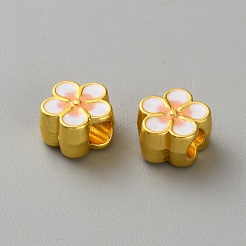 合金エナメルヨーロピアンビーズ  大穴ビーズ  花  ホワイト  10.5x10.5x6.5mm  穴：4mm&nbsp;FIND-WH0695-033G-D