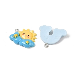 不透明樹脂ペンダント  プラチナ鉄ループ付き  太陽と月と虹  ミックスカラー  20.5~25.5x23~27.5x5~6mm  穴：1.8mm&nbsp;RESI-D016-06