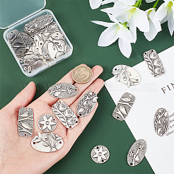 36個 6スタイル DIY ブレスレット ジュエリー製作キット  チベット スタイルの亜鉛合金コネクタ チャームとマルチ連 リンクを含む  混合図形  アンティークシルバー  23~38.5x18.5~25x1.5~2mm  穴：1.8~3mm  6個/スタイル&nbsp;FIND-PH0007-56