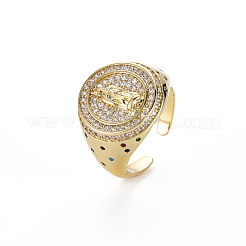 Colorful Cubic Zirconia Flat Round with Jesus Wide Band Cuff Ring&nbsp;RJEW-N035-081-NF