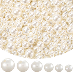1460個6スタイルイミテーションパールアクリルビーズ  染め  ラウンド  乳白色  4~14x3.5~13.5mm  穴：1~2.7mm&nbsp;PEAR-LT0001-01