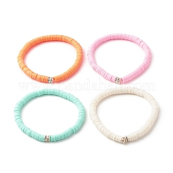 4Pcs 4 Colors Hanamade Polymer Clay Heishi Surfer Stretch Bracelets Set&nbsp;BJEW-JB07716