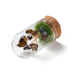 Natural Tiger Eye Chips Money Tree in Dome Glass Bell Jars with Wood Base Display Decorations&nbsp;DJEW-K030-02D