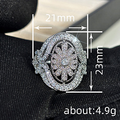 女性用真鍮マイクロパヴェキュービックジルコニア指輪  花とオーバル  プラチナ  usサイズ7（17.3mm）&nbsp;FS-WGE2DD0-02
