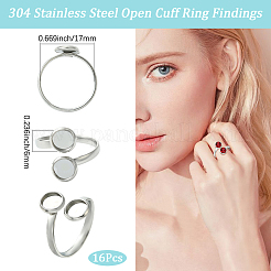 16Pcs 304 Stainless Steel Open Cuff Ring Findings&nbsp;STAS-BBC0008-18