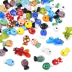 10個の手作りランプワークビーズ  魚  金砂と通常  ツートン  ミックスカラー  19.5~20.5x11.5~13x7.5~9mm  穴：0.9~1.2mm&nbsp;LAMP-YW0001-99