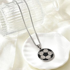 201 Stainless Steel Black Enamel Football Pendant Box Chain Necklaces&nbsp;NJEW-H055-05P