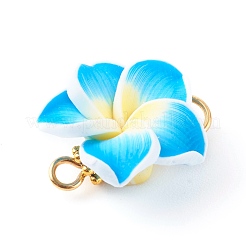 手作りのポリマークレイリンクコネクター  ゴールデン真鍮パーツ  フランジパニの花  ミックスカラー  14~15x16.5~19x9~11mm  穴：2~3mm&nbsp;PALLOY-JF00695