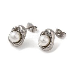 304ステンレススチールスタッドピアス  プラスチック模造パールと  オーバル  ステンレス鋼色  11.8x9.8mm  12個/セット&nbsp;EJEW-C099-01P