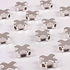 真鍮ビーズ  クロス  プラチナ  8x8x3mm  穴：1.4mm&nbsp;KK-BC0005-06
