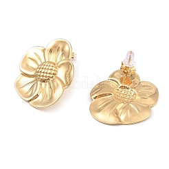 女性用フラワー 304 ステンレス スタッド イヤリング  ゴールドカラー  28.5x26mm&nbsp;EJEW-Z065-12G-01
