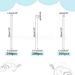 600個3スタイル304ステンレススチールヘッドピンとアイピンセット  ステンレス鋼色  21ゲージ  50x0.7mm  200個/スタイル&nbsp;STAS-PH0004-89
