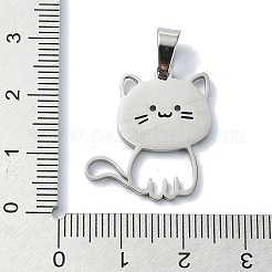 変色しない304ステンレススチールペンダント  レーザー切断  猫のチャーム  ステンレス鋼色  23x20x1.5mm  穴：7x4mm&nbsp;STAS-C097-10P
