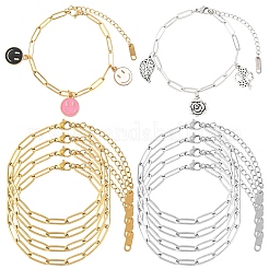 10Pcs 2 Colors 304 Stainless Steel Paperclip Chain Bracelets&nbsp;BJEW-YW00013-01