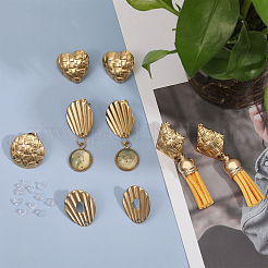 24Pcs 6 Styles Heart & Flat Round & Rhombus & Shell 304 Stainless Steel Stud Earring Findings&nbsp;STAS-CA0002-13