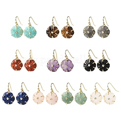 Flower Natural Mixed Stone Dangle Earrings&nbsp;EJEW-G456-01G